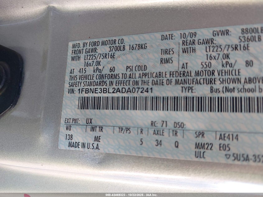 1FBNE3BL2ADA07241 2010 FORD ECONOLINE photo no. 9