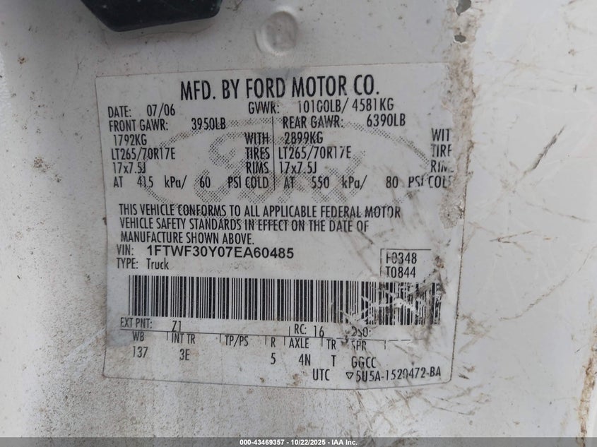 1FTWF30Y07EA60485 2007 FORD F350 photo no. 8