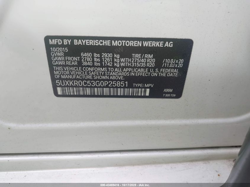 2016 BMW X5 XDRIVE35I 5UXKR0C53G0P25851
