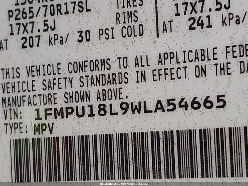 1998 Ford Expedition Eddie Bauer/Xlt VIN: 1FMPU18L9WLA54665 Lot: 43469559