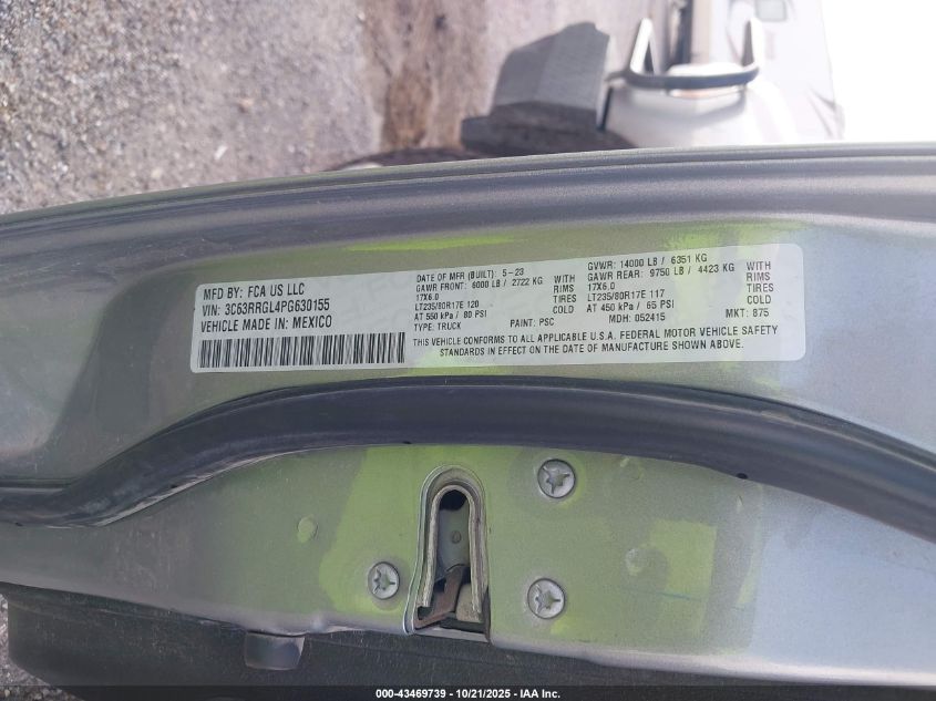 2023 Ram 3500 Tradesman 4X4 8' Box VIN: 3C63RRGL4PG630155 Lot: 43469739