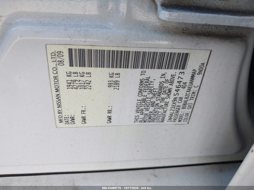1N4AL21EX9N546473 2009 NISSAN ALTIMA photo no. 9