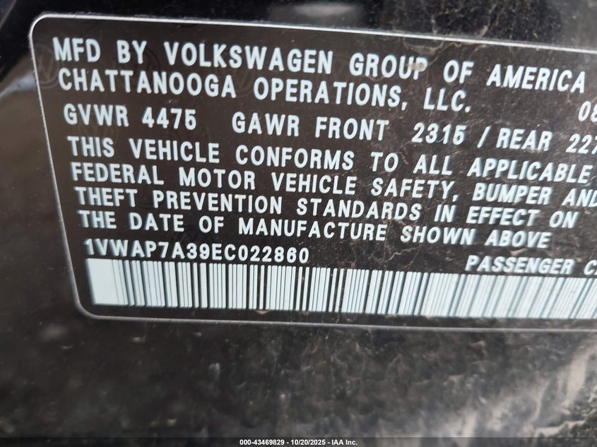 2014 VOLKSWAGEN PASSAT 2.5L WOLFSBURG EDITION 1VWAP7A39EC022860