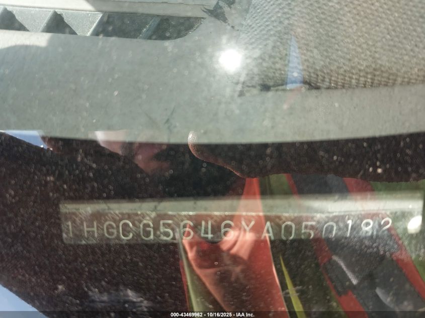 2000 Honda Accord 2.3 Lx VIN: 1HGCG5646YA050182 Lot: 43469962