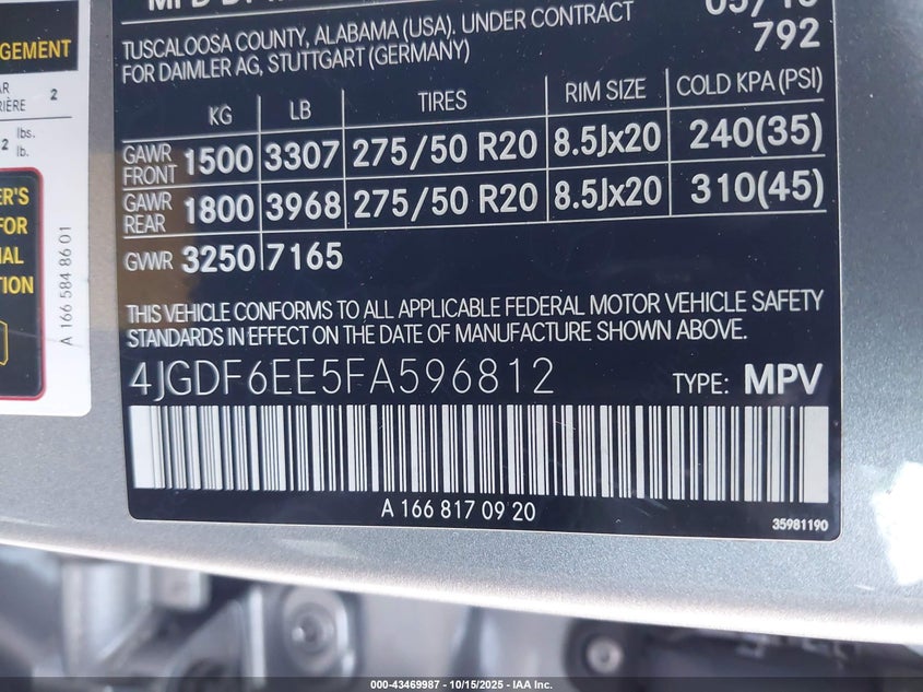 2015 MERCEDES-BENZ GL 450 4MATIC 4JGDF6EE5FA596812