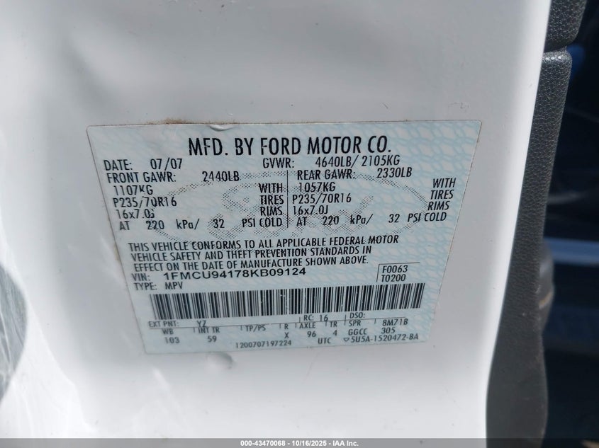 1FMCU94178KB09124 2008 FORD ESCAPE photo no. 9