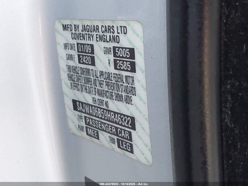 2009 Jaguar Xf Premium Luxury VIN: SAJWA06B59HR46322 Lot: 43470530