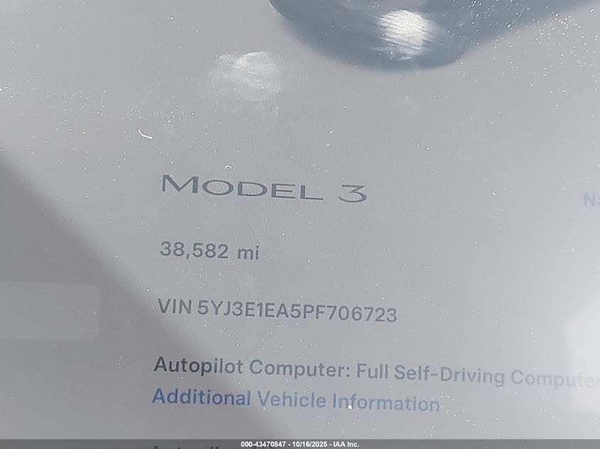 2023 Tesla Model 3 Rear-Wheel Drive VIN: 5YJ3E1EA5PF706723 Lot: 43470847
