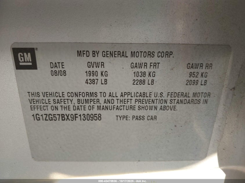 1G1ZG57BX9F130958 2009 CHEVROLET MALIBU photo no. 9