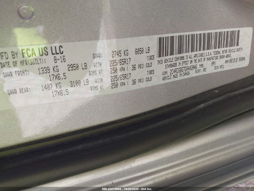 2016 Dodge Grand Caravan Se VIN: 2C4RDGBG7GR402046 Lot: 43470954