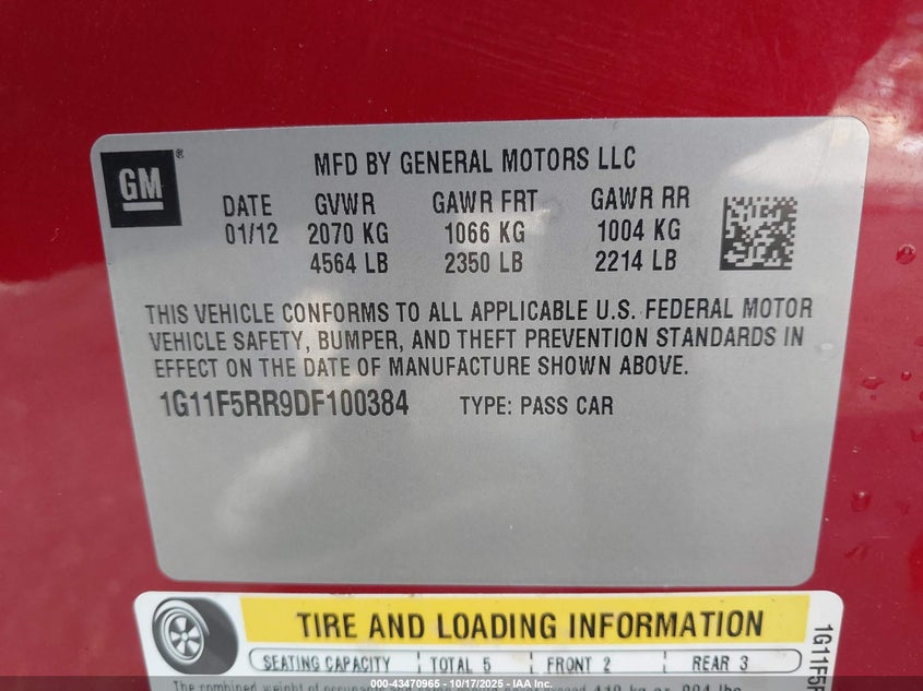 2013 CHEVROLET MALIBU ECO PREMIUM AUDIO 1G11F5RR9DF100384