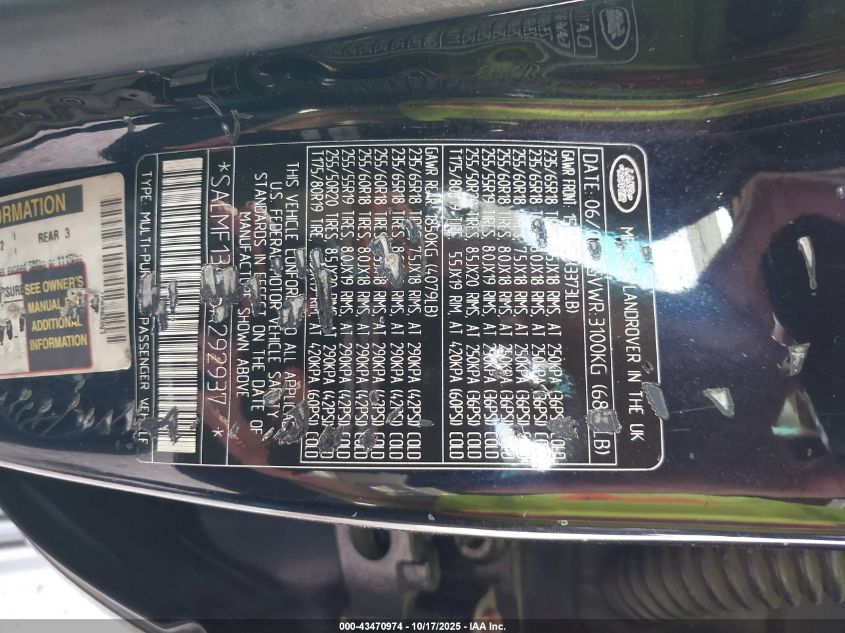 2008 Land Rover Range Rover Supercharged VIN: SALMF134X8A292937 Lot: 43470974