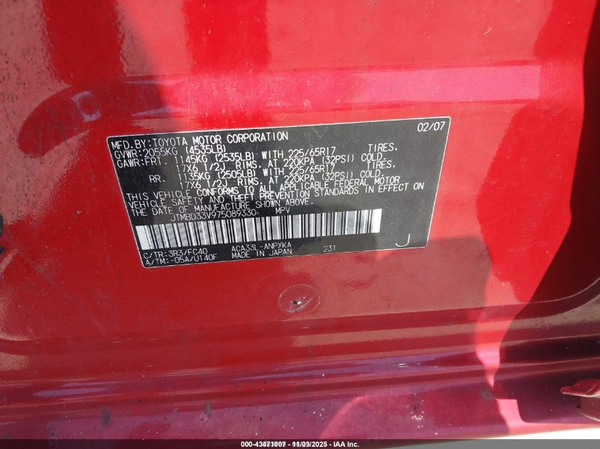 2007 Toyota Rav4 VIN: JTMBD33V975089330 Lot: 43471007