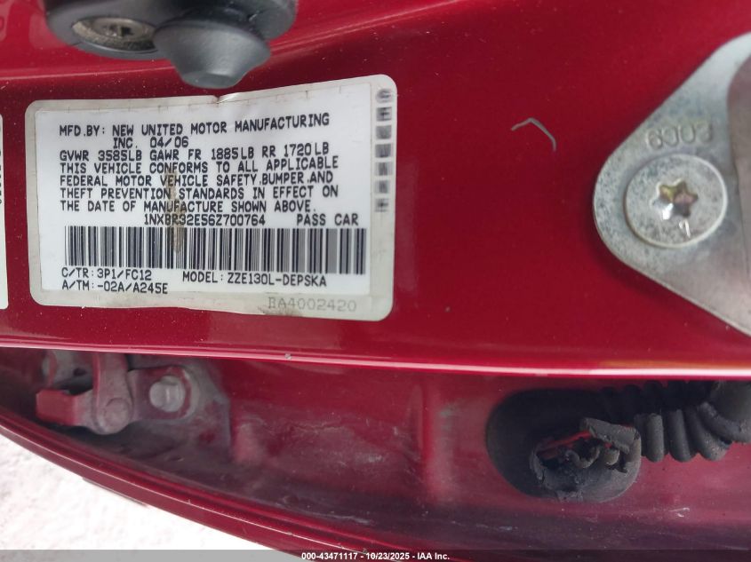 2006 Toyota Corolla S VIN: 1NXBR32E56Z700764 Lot: 43471117