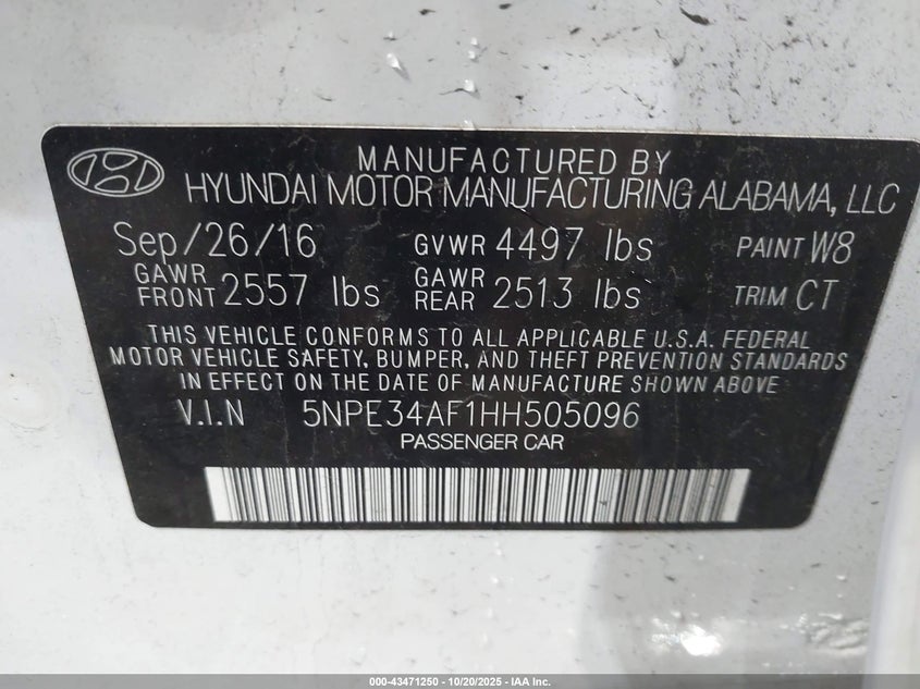 5NPE34AF1HH505096 2017 HYUNDAI SONATA photo no. 9