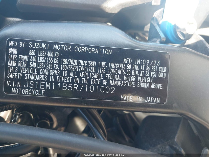 2024 Suzuki Gsx800 R VIN: JS1EM11B5R7101002 Lot: 43471378