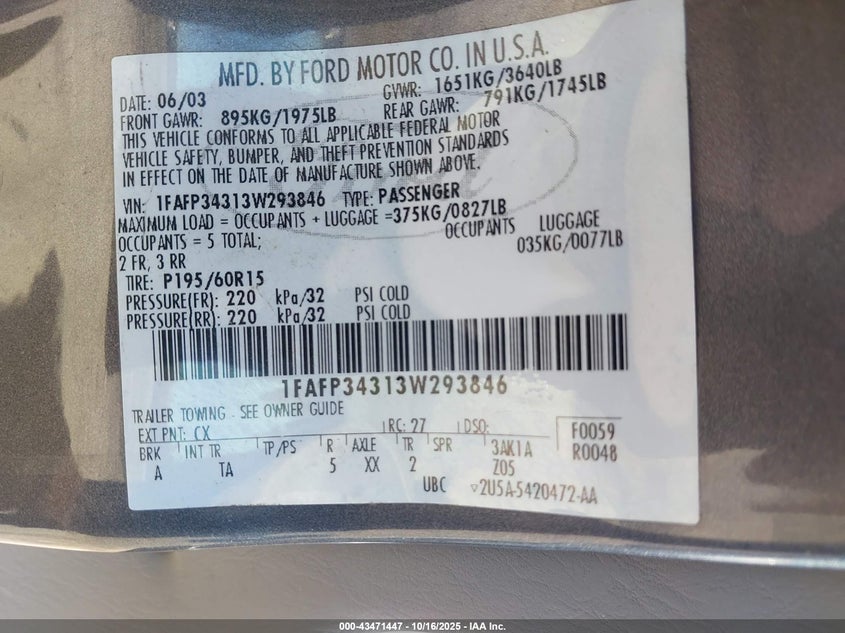 1FAFP34313W293846 2003 FORD FOCUS photo no. 9