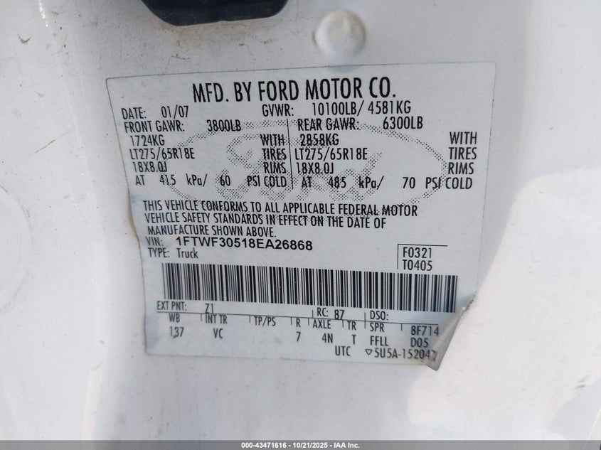 1FTWF30518EA26868 2008 FORD F350 photo no. 8