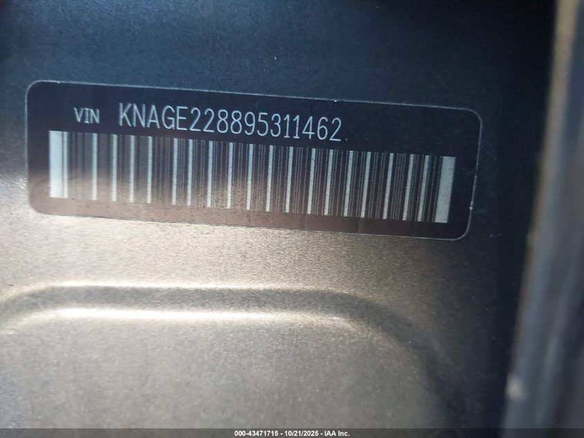 2009 Kia Optima Lx VIN: KNAGE228895311462 Lot: 43471715