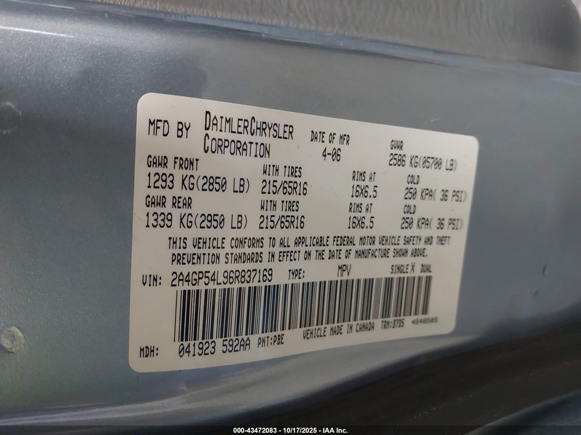2A4GP54L96R837169 2006 CHRYSLER TOWN & COUNTRY photo no. 9