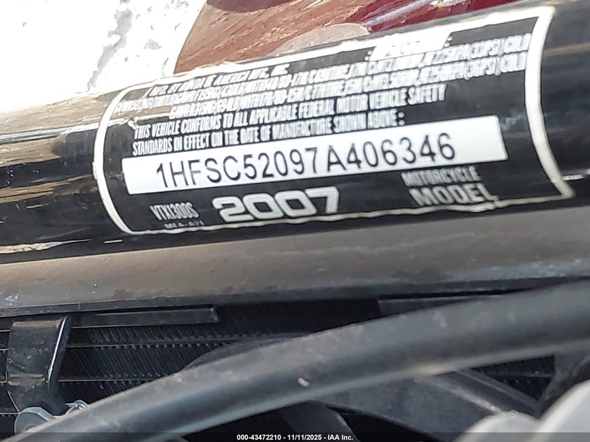 2007 Honda Vtx1300 S VIN: 1HFSC52097A406346 Lot: 43472210