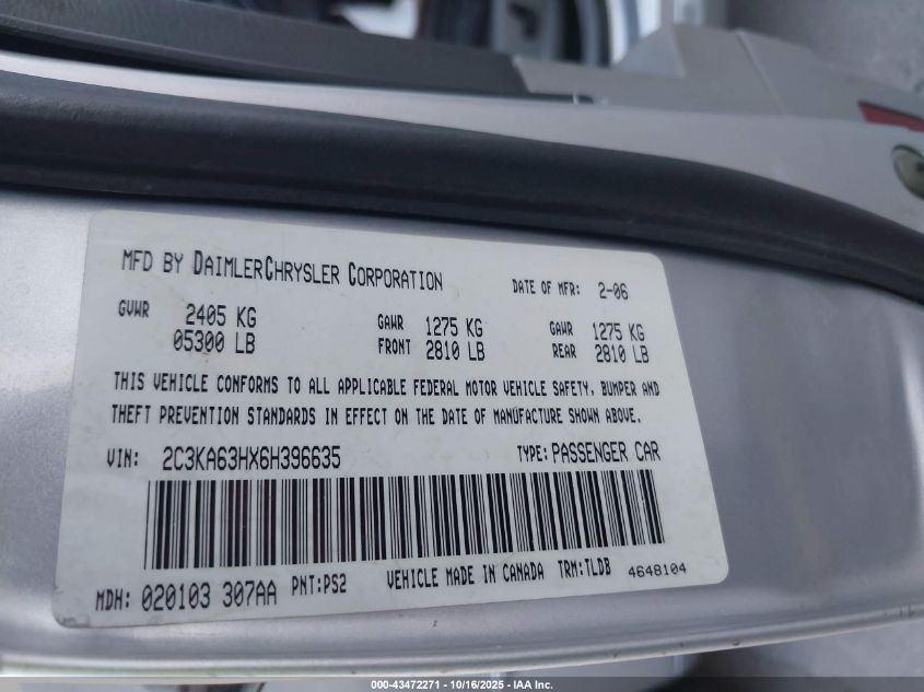2006 Chrysler 300C VIN: 2C3KA63HX6H396635 Lot: 43472271