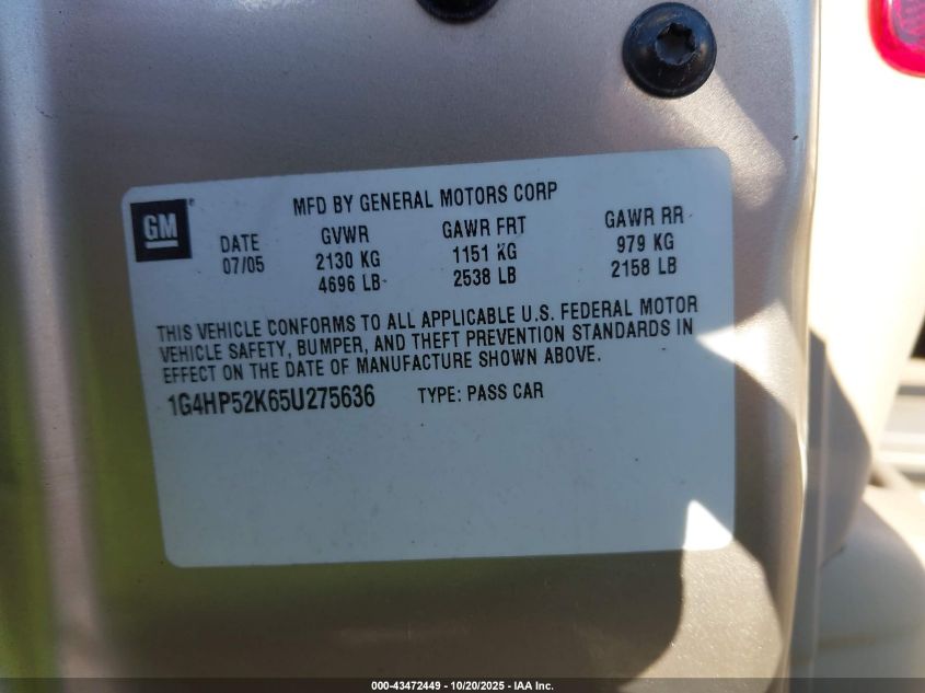 2005 Buick Lesabre Custom VIN: 1G4HP52K65U275636 Lot: 43472449