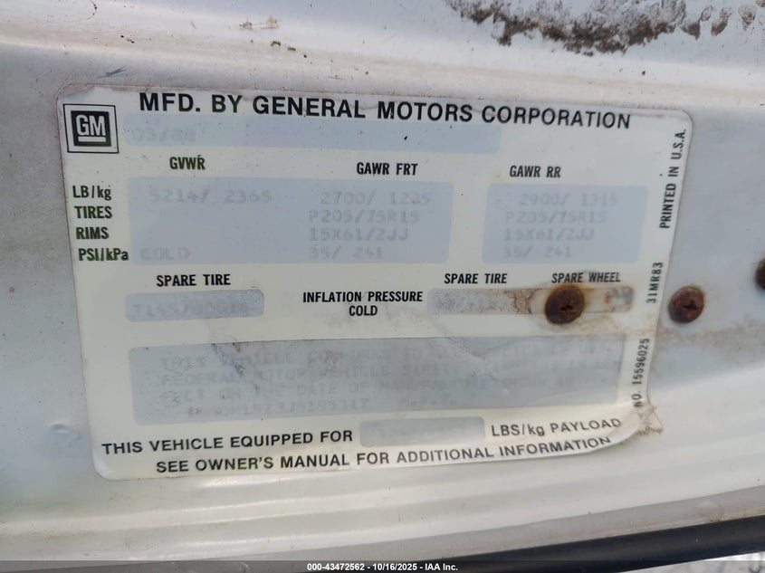 1988 Chevrolet Astro VIN: 1GNDM15Z3JB195317 Lot: 43472562