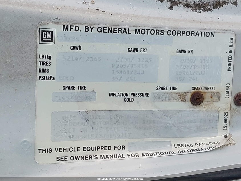 1988 Chevrolet Astro VIN: 1GNDM15Z3JB195317 Lot: 43472562