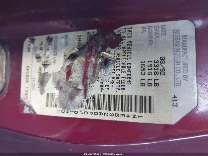 1993 Nissan Sentra E/Xe/Se VIN: 1N4EB32A8PC701505 Lot: 43472594