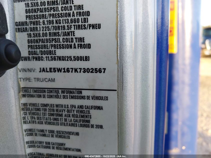 2019 Isuzu Nrr VIN: JALE5W167K7302567 Lot: 43472655