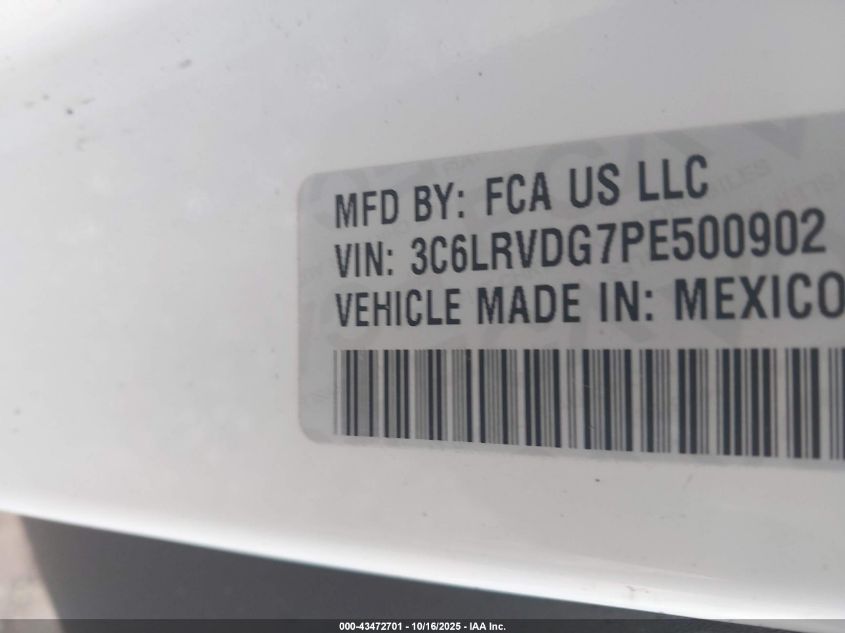 2023 Ram Promaster 2500 High Roof 159 Wb VIN: 3C6LRVDG7PE500902 Lot: 43472701