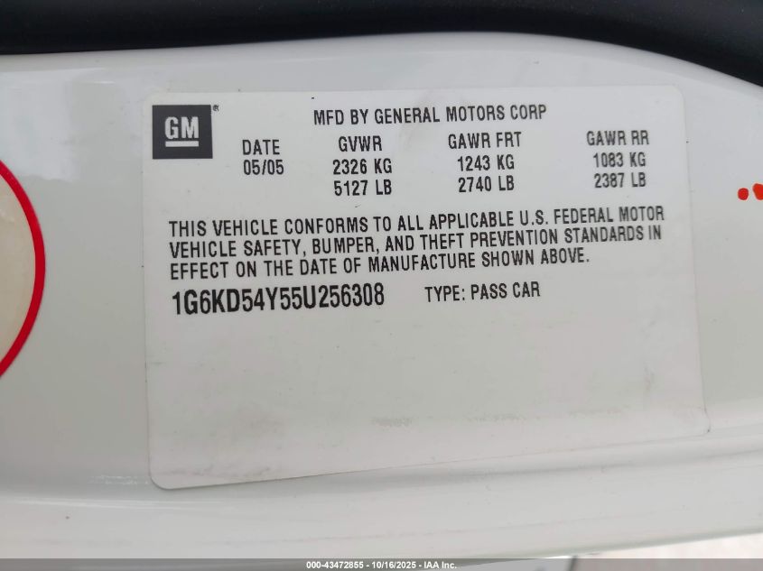 2005 Cadillac Deville Livery VIN: 1G6KD54Y55U256308 Lot: 43472855