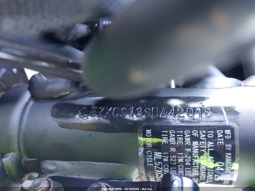 2025 Kawasaki Zx400 S VIN: ML5ZXCS13SDA42018 Lot: 43472890