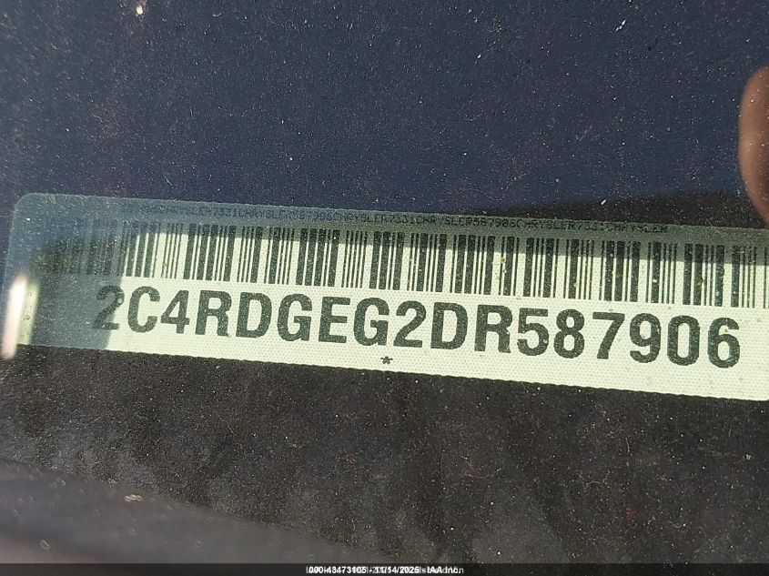 2013 Dodge Grand Caravan R/T VIN: 2C4RDGEG2DR587906 Lot: 43473105