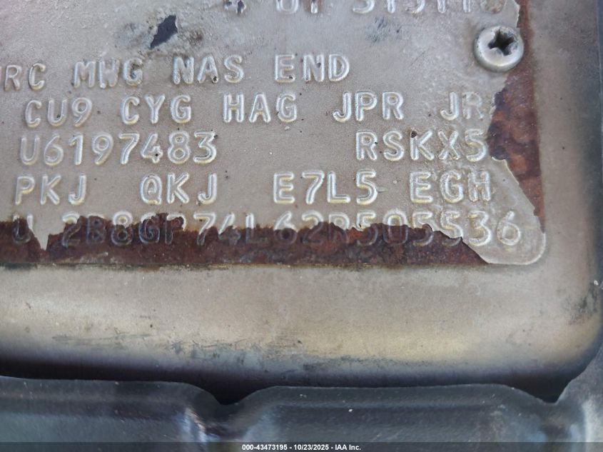 2002 Dodge Grand Caravan Ex VIN: 2B8GP74L62R505536 Lot: 43473195