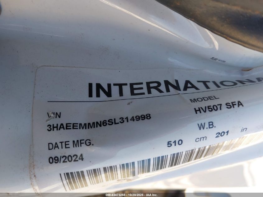 2025 International Hv VIN: 3HAEEMMN6SL314998 Lot: 43473255
