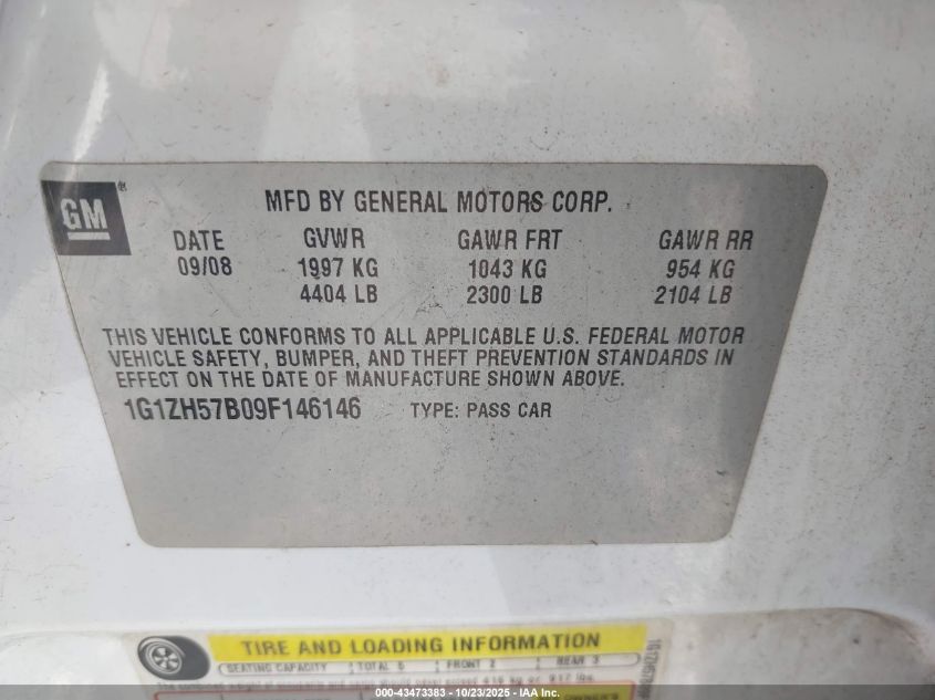2009 Chevrolet Malibu Lt VIN: 1G1ZH57B09F146146 Lot: 43473383