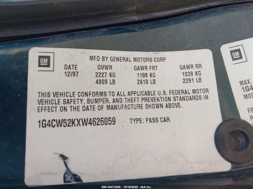 1G4CW52KXW4626059 1998 BUICK PARK AVENUE photo no. 9