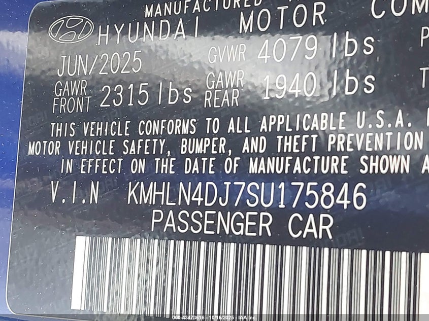 2025 HYUNDAI ELANTRA HYBRID LIMITED KMHLN4DJ7SU175846