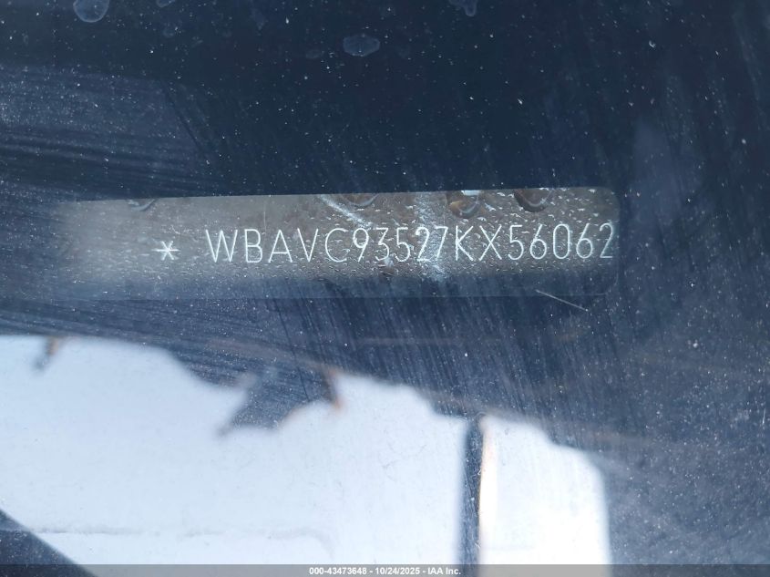 2007 BMW 328Xi VIN: WBAVC93527KX56062 Lot: 43473648