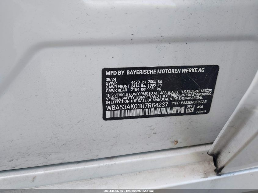 2024 BMW 228I Gran Coupe Sdrive VIN: WBA53AK03R7R64237 Lot: 43473776