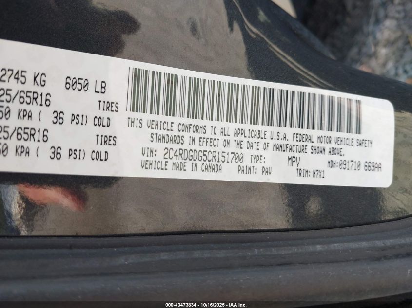 2012 Dodge Grand Caravan Crew VIN: 2C4RDGDG5CR151700 Lot: 43473834