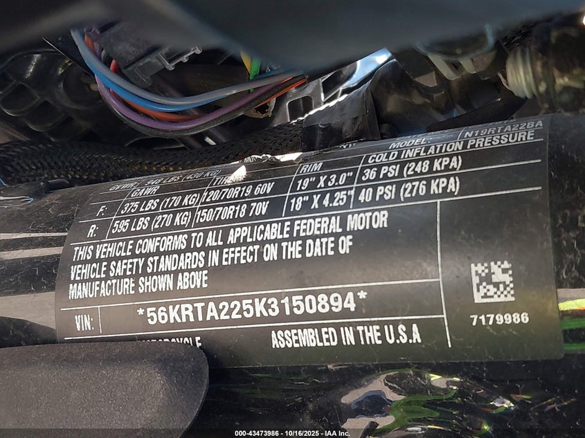 2019 INDIAN MOTORCYCLE CO. FTR 1200 56KRTA225K3150894