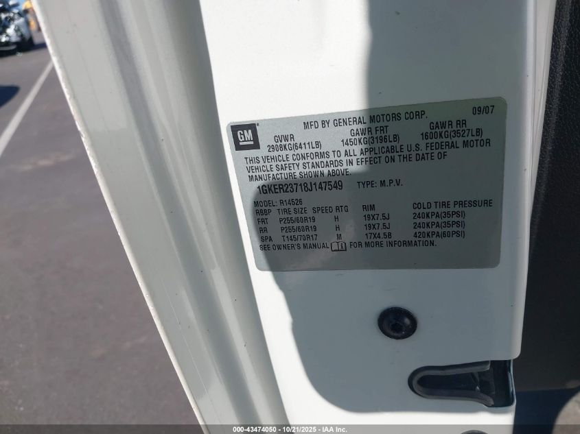 2008 GMC Acadia Slt-1 VIN: 1GKER23718J147549 Lot: 43474050