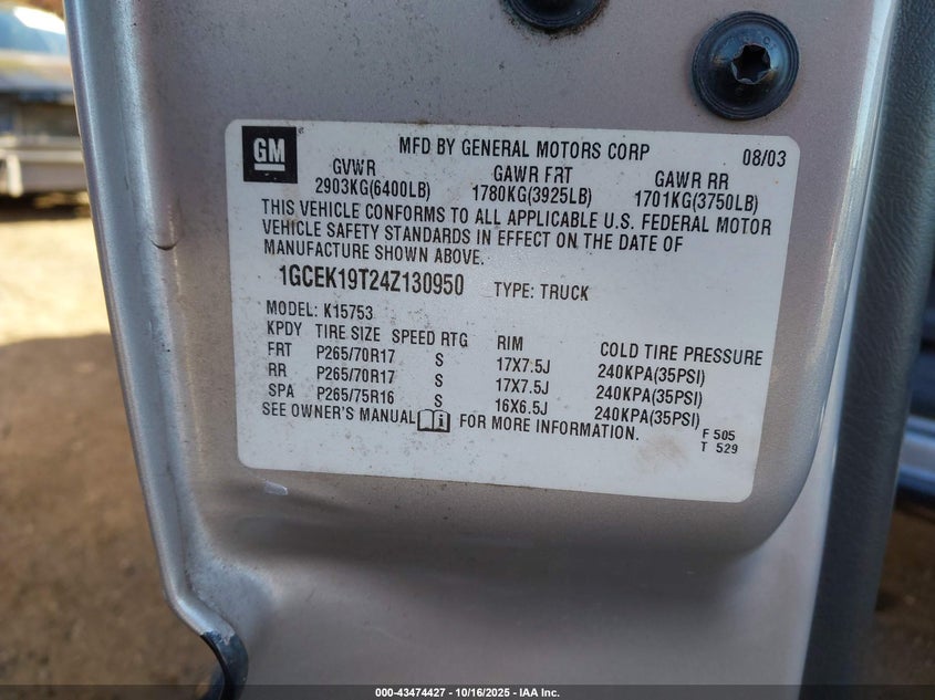 1GCEK19T24Z130950 2004 CHEVROLET SILVERADO photo no. 9