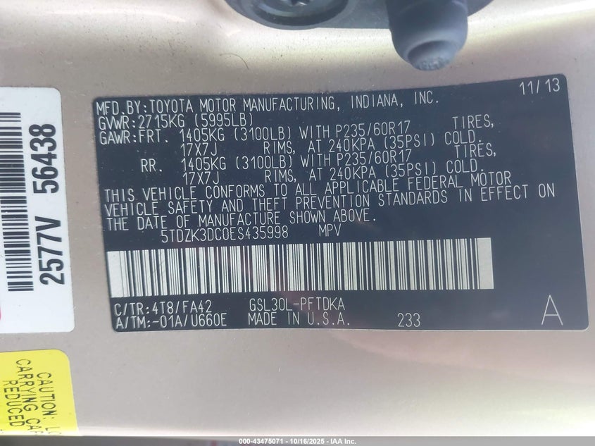 5TDZK3DC0ES435998 2014 TOYOTA SIENNA photo no. 9