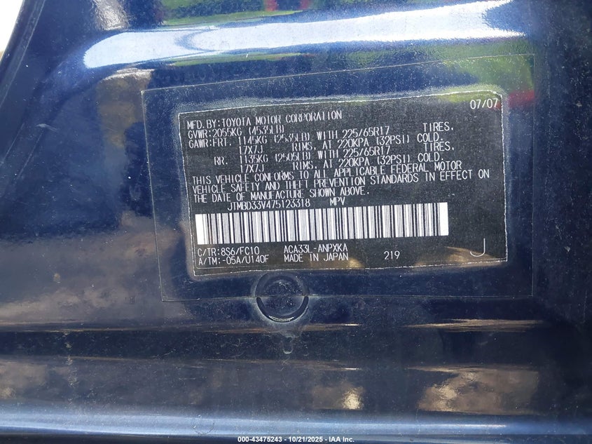 JTMBD33V475123318 2007 TOYOTA RAV 4 photo no. 9