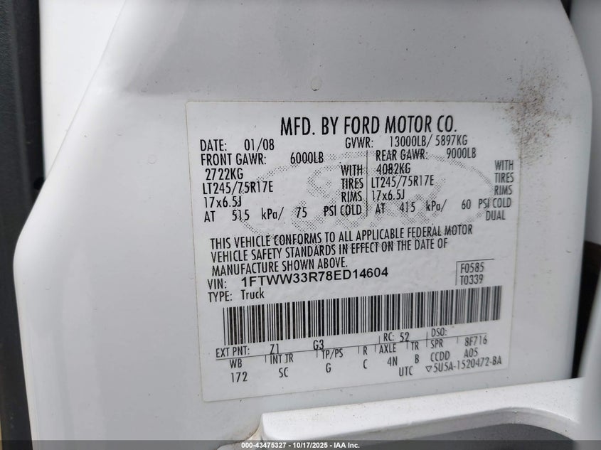 1FTWW33R78ED14604 2008 FORD F350 photo no. 8
