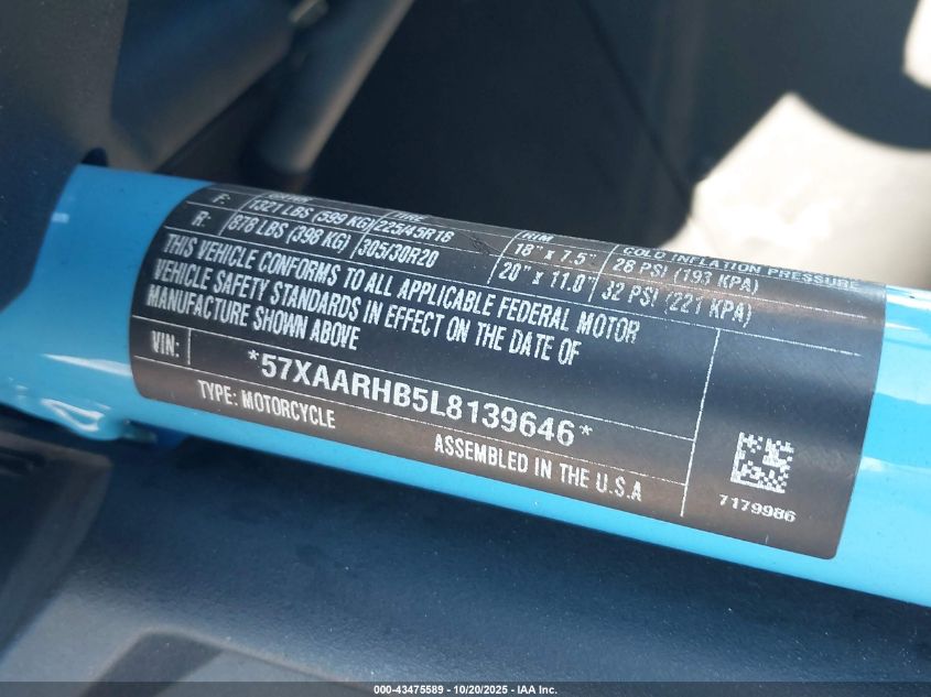 2020 Polaris Slingshot R VIN: 57XAARHB5L8139646 Lot: 43475589